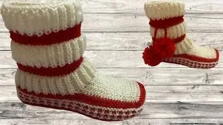 ТЕПЛЫЕ И УДОБНЫЕ !!!  САПОЖКИ ( тапочки-следки ) на двух спицах без швов  //  patik modelleri