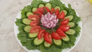 Vegetable Salad Plating Decoration with Onion Flower.