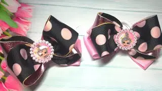 Бантик из ленты 4см с использованием екокожи /Ribbon bow 4cm with leatherette/мк/Arco de la cinta
