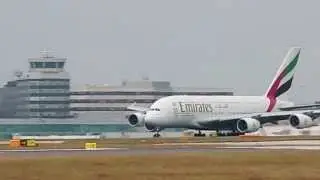 Emirates A380 B777 takeoffs at Manchester Airport.