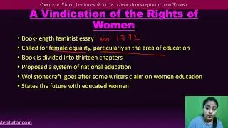 Mary Wollstonecraft: Vindication of the Rights of Women | Literary Criticism| UGC English Literature