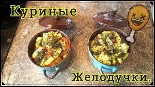 Куриные желудочки в горшочках. (с овощами и картошечкой).