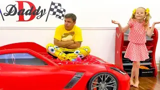 Nastya helps dad decorate the room for boys