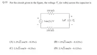 For the circuit given in the figure, the voltage Vc (in volts) across the capacitor is  | GATE 2018