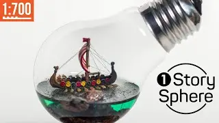 Sailing ship in a light bulb. Drakkar of the Vikings. OneStorySphere 1: 700.