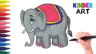 How to draw an elephant easy step by step. Coloring page for kids.