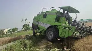 केवीके शामली पर कंबाइन हार्वेस्टर से गेहूं की कटाई