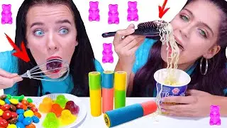 ASMR EATING ONLY WIERD UTENSILS CHALLENGE | MUKBANG By LiLiBu