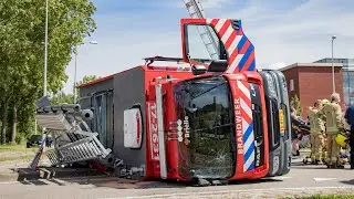 Brandweerwagen Brielle kantelt op rotonde tijdens spoedrit