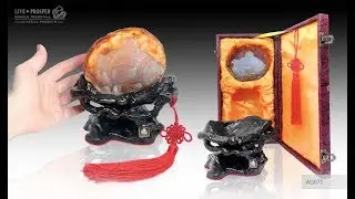 Mineral Premium Solid Agate carving of Buddha - Hotey figure on a Wooden stand AQ071