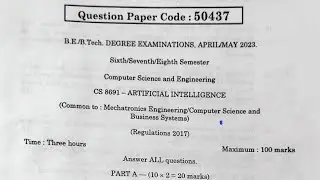 Artificial intelligence April may 2023 question paper