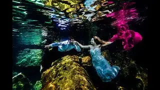 Underwater Trash the Dress in a cenote (Mexico) - Krysel and Miguel  - Sebi Messina Photography