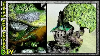 House of the Lake Fairy made of paper clay. Do-it-yourself electric night light.