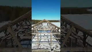 aerial tour of our reclaimed timber frame project!