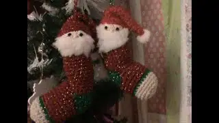 Santa en calcetin, crochet porexpán