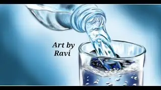 realistic water pouring in glass drawing