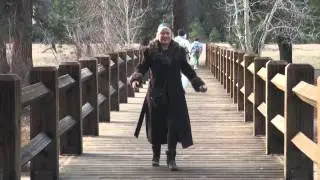 Laura Walking on Swinging Bridge Yosemite