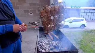 Lamb shish kebab on the grill