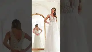 HEBEOS-A-Line/Princess Tulle Applique V-neck Sleeveless Sweep/Brush Train Wedding Dresses