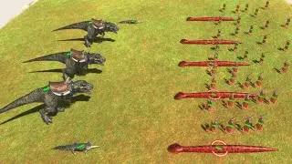 T-Rex vs Spinosaurus: Battle with Giant Snakes, Warriors, and Insects