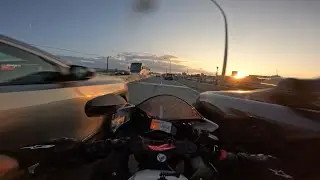Yamaha R3 racing through Toronto traffic | 4k sunset POV