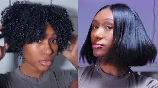 Silk Press on Short Natural Hair | Curly to Straight | At Home Silk Press #silkpress #bobhaircut