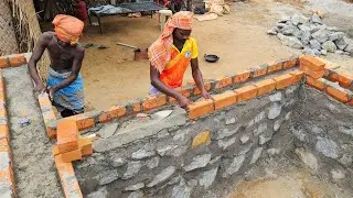 Basement Belt Construction_Techniques of Brickwork on StoneWall Foundation Top Belt Concrete