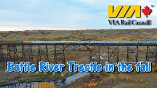 Battle River trestle in the fall with VIA rail