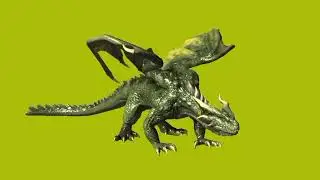 Green dragon running on green screen cartoon characters no copyright