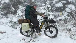 I Took an All-Wheel Drive E-Bike Hot Tent Camping (Surprise Snowstorm!)