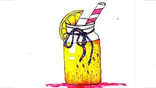 Как нарисовать коктейль. Рисуем скетч легко. Рисуем скетч маркерами. Лимонад маркерами