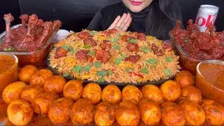 ASMR EATING SPICY CHILLI CHICKEN FRIEDRICE,EGG CURRY,CHICKEN LOLLIPOP *FOOD VIDEOS*