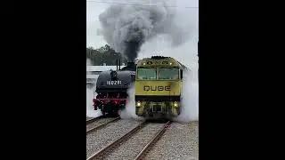 Steamfest photobomb! QUBE spoils the shot.  #train #steam