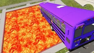 Cars vs Lava Pools Monster Truck, School Bus, Tank #26 – BeamNG.Drive