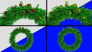 Футаж на синем фоне — Рождественский (новогодний) венок