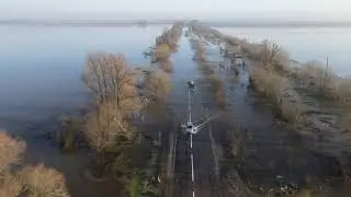 Ока, половодье 2023, перелив через дорогу Красная Пойма - Дединово.