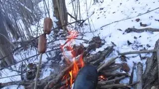 Sausages on a fire
