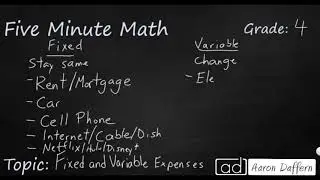 4th Grade Math Personal Financial Literacy: Fixed and Variable Expenses