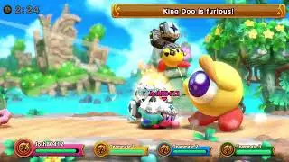 Me and my teammates are killing King Doo at Kirby Super Clash!