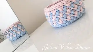 Penye ip ile modelli yuvarlak sepet yapımı -1