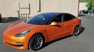 Tesla model 3 wrapped Satin Stunning Orange Metallic