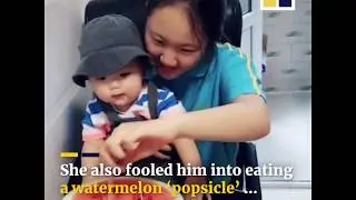 Funny Chinese Sister Tricks Baby Brother into Eating Healthy Food