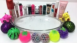 MIXING STRESS BALLS AND MAKEUP INTO CLEAR SLIME ! MOST SATISFYING SLIME VIDEOS