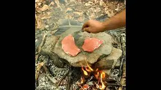 How To Cook on a Rock #campinginthewoods #cavemansteak #campfirecooking