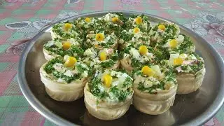 Tartlets with crab sticks and corn