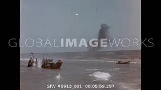 Color Footage of Naval Activity Off of Omaha Beach after D-Day Invasion