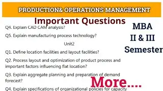 MBA II Semester:Producation and Operation Management Important Question