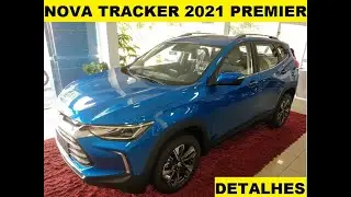 Exclusivo detalhes nova Chevrolet Tracker 2021 em detalhes azul power Premier  completa 3 cc turbo