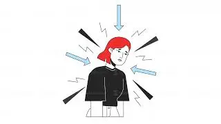 Depressive woman with anxiety disorder line 2D animation