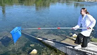 Depth catch net for telescopic pole - sampler for pools, tanks and open waters